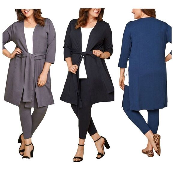 Seek No Further Women's 2X Ponte Open Front Stretch Robe Cardigan NWT - Picture 1 of 10